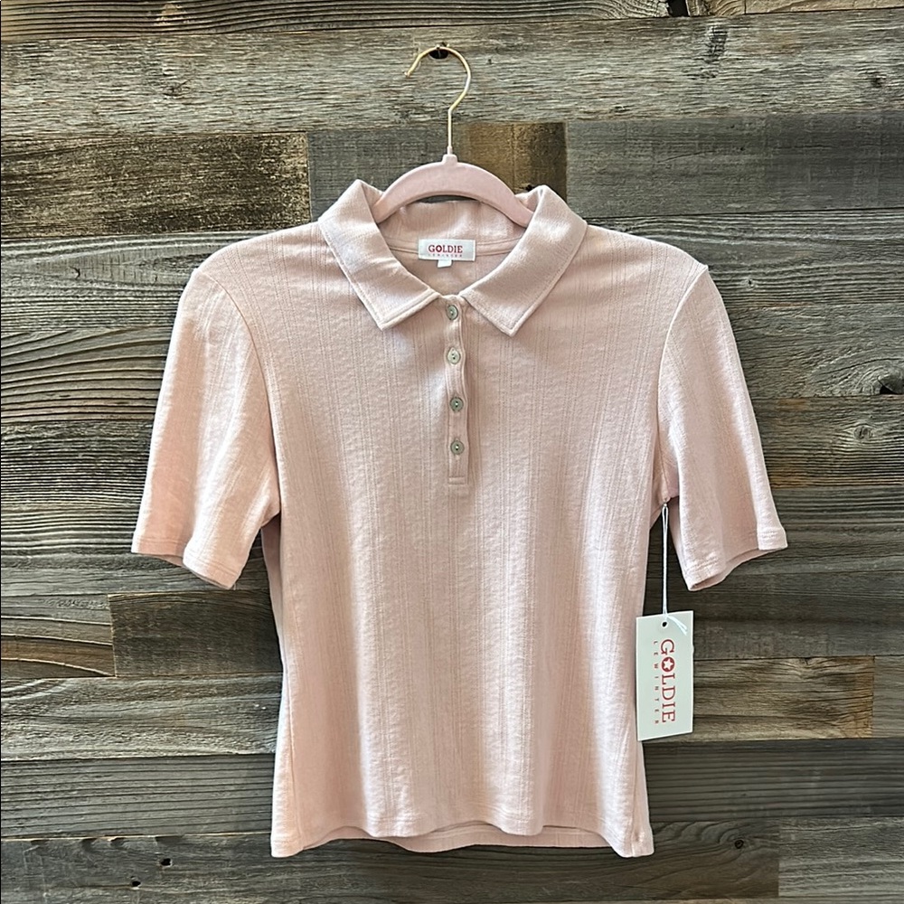 Goldie Lewinter Blush Pink Pointelle Short Sleeve Polo Top S